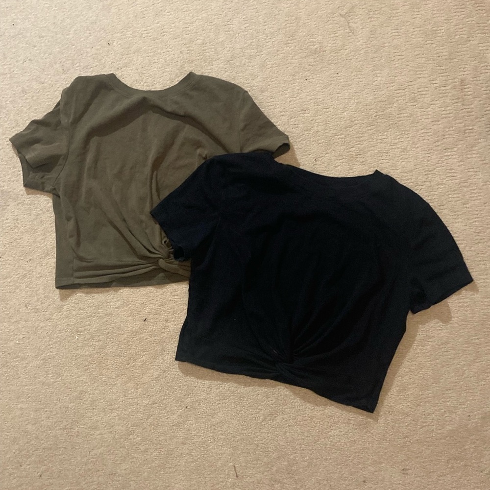 Brown and Black Knotted Crop Top Set